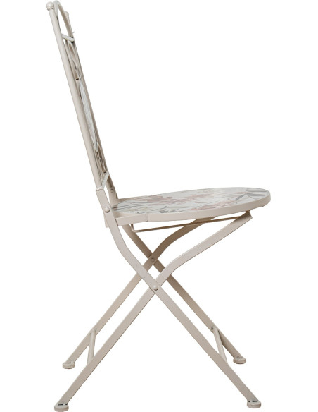 Salon de jardin 2 places en fer crème et céramique florale Ø60 cm Rosélia