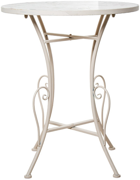 Salon de jardin 2 places en fer crème et céramique florale Ø60 cm Rosélia