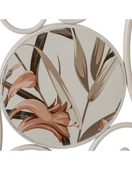 Salon de jardin 2 places en fer crème et céramique florale Ø60 cm Rosélia