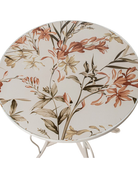 Salon de jardin 2 places en fer crème et céramique florale Ø60 cm Rosélia