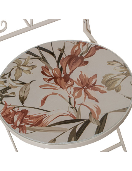 Salon de jardin 2 places en fer crème et céramique florale Ø60 cm Rosélia