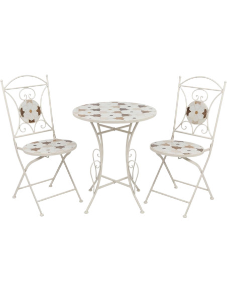 Salon de jardin 2 places en fer crème et céramique Ø60 cm Floréane