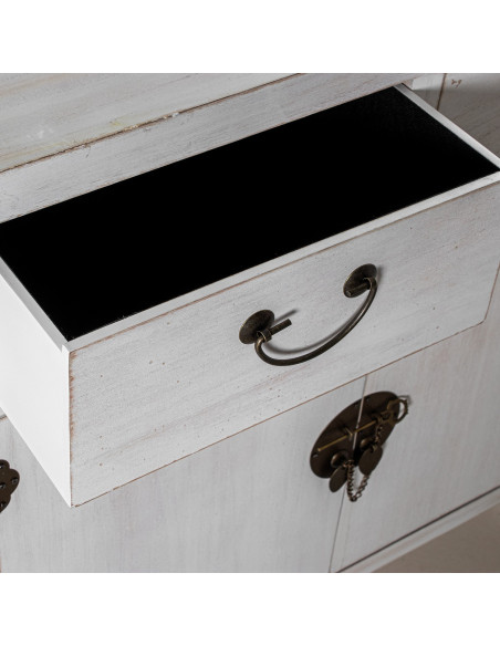 Meuble d’entrée en bois blanc décapé 2 tiroirs 2 portes 80x30x81 cm Linoréa
