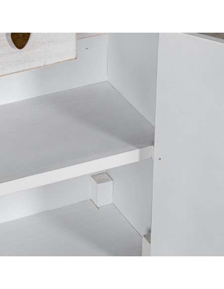 Meuble d’entrée blanc décapé en bois 6 tiroirs 2 portes 63x26x100 cm Linoréa