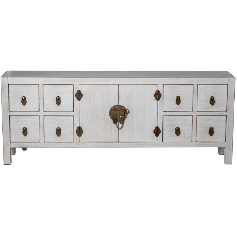 Meuble TV blanc décapé en bois 8...
