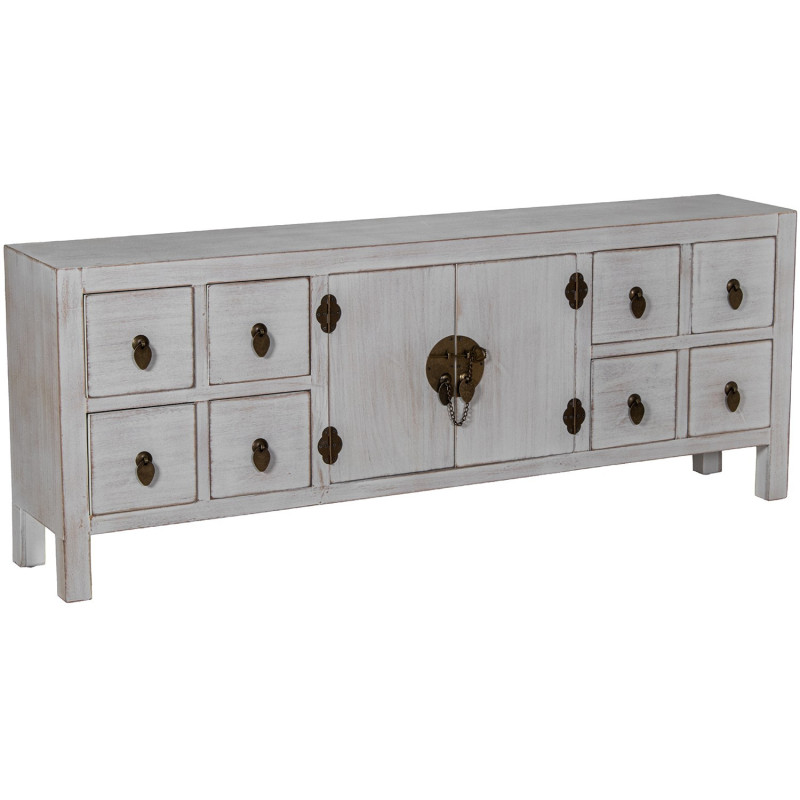 Meuble TV blanc décapé en bois 8...