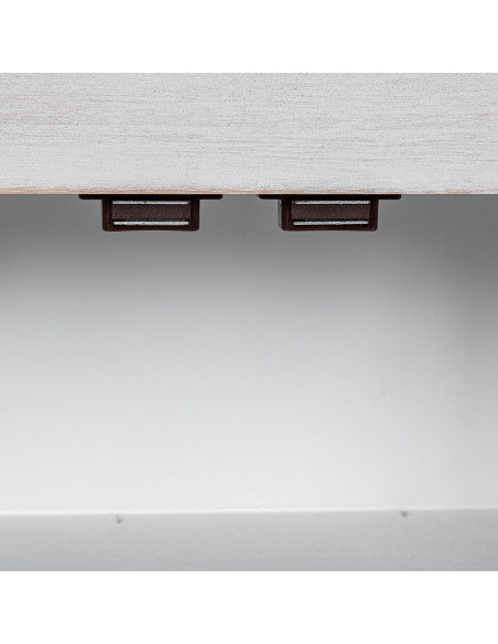 Meuble TV blanc décapé en bois 8 tiroirs 2 portes 130x24x50 cm Linoréa