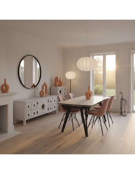 Meuble TV blanc décapé en bois 8 tiroirs 2 portes 130x24x50 cm Linoréa