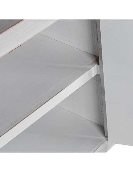 Meuble TV blanc décapé en bois 8 tiroirs 2 portes 130x24x50 cm Linoréa
