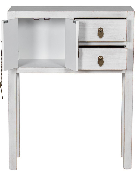 Meuble d’entrée bois blanc décapé 2 tiroirs 2 portes 63x26x82 cm Linoréa