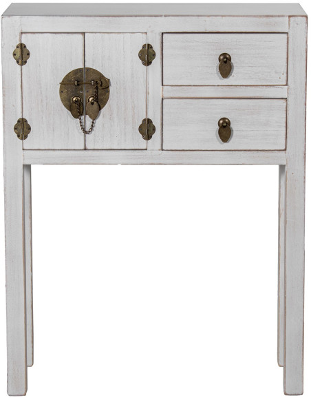 Meuble d’entrée bois blanc décapé 2 tiroirs 2 portes 63x26x82 cm Linoréa