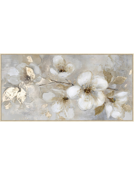 Tableau mural fleurs blanches dorées sur toile 140x70 cm...