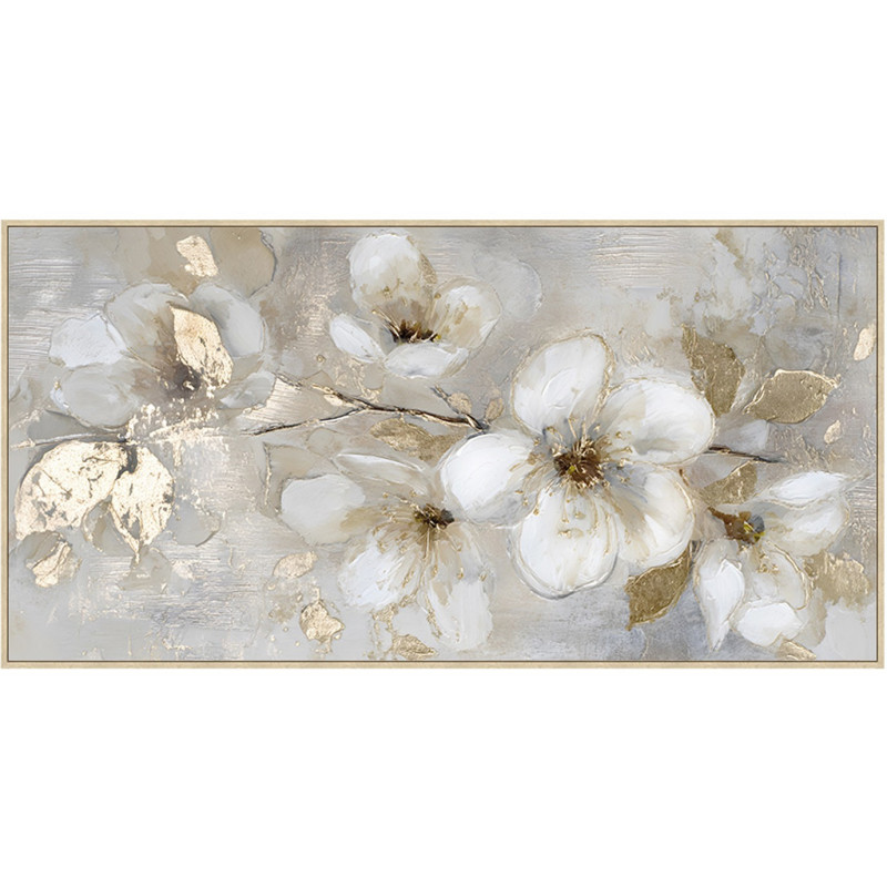 Tableau mural fleurs blanches dorées...