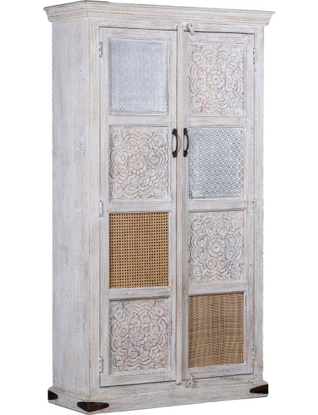 Armoire blanche en manguier et cannage rotin 100x40x180...