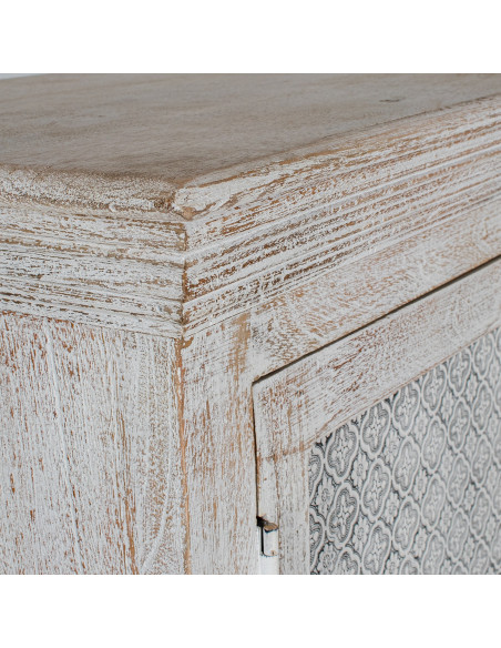 Armoire blanche en manguier et cannage rotin 100x40x180 cm Anjara