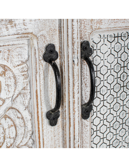 Armoire blanche en manguier et cannage rotin 100x40x180 cm Anjara