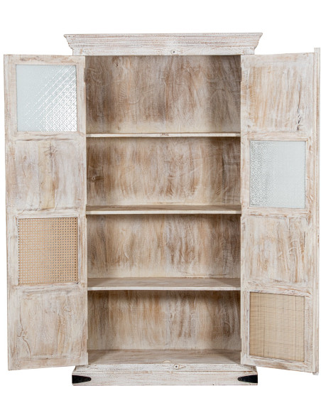 Armoire blanche en manguier et cannage rotin 100x40x180 cm Anjara