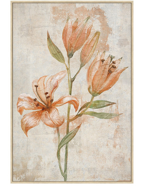 Tableau fleurs orangées cadre bois 60x90 cm Soléane