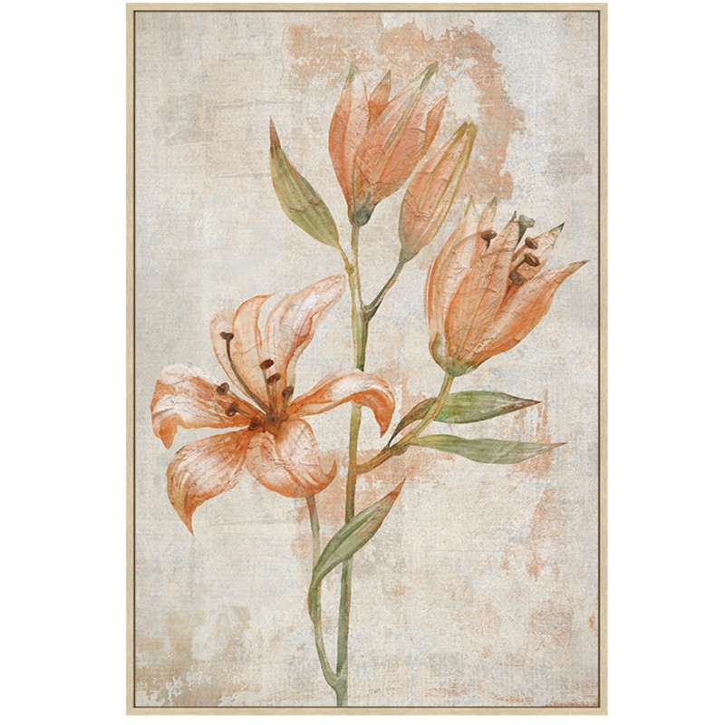 Tableau fleurs orangées cadre bois...