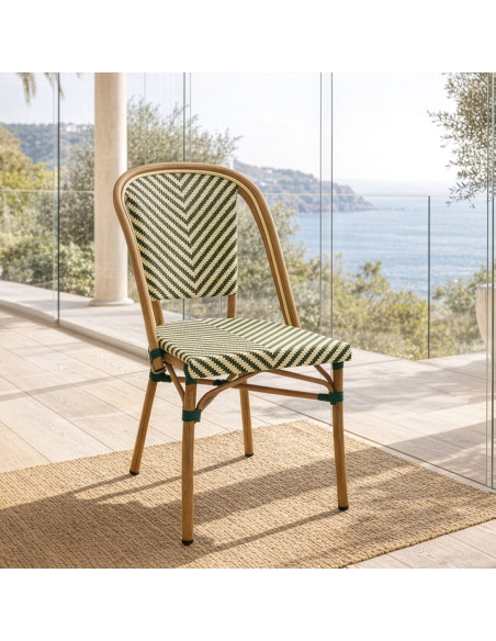 Chaise bistrot extérieure verte aluminium textilène 47x60x88 cm Solvéria