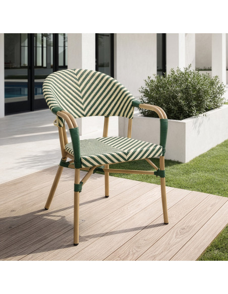 Fauteuil bistrot extérieur vert empilable 57x61x85 cm Solvéria