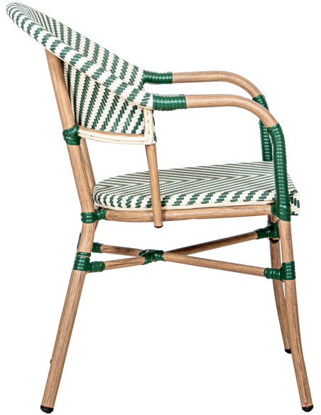 Fauteuil bistrot extérieur vert empilable 57x61x85 cm Solvéria