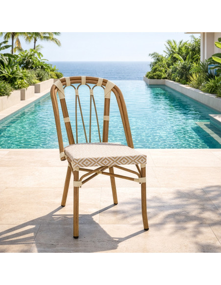 Chaise bistrot extérieur beige empilable 45x57x84 cm Rivoria