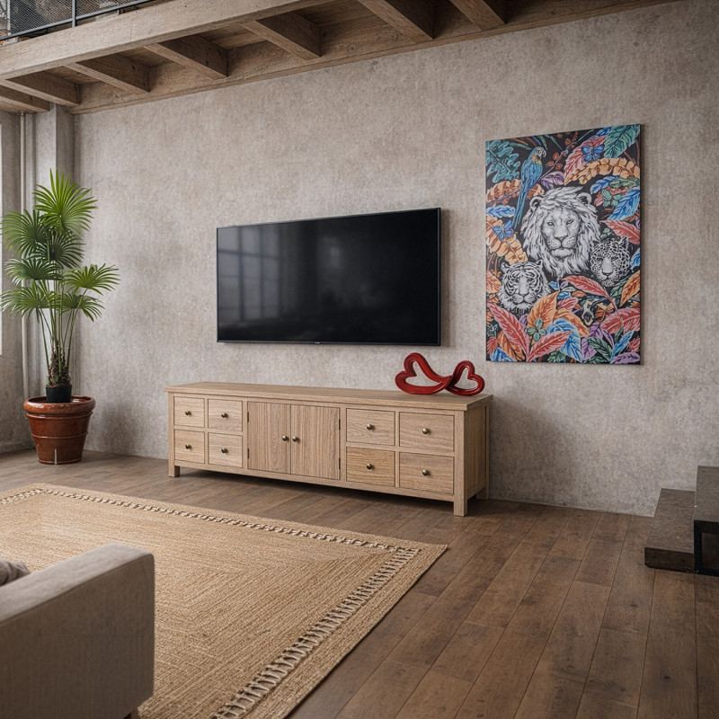 Meuble TV bois naturel 8 tiroirs...