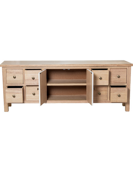 Meuble TV bois naturel 8 tiroirs 133x25,5x50,5 cm Caladéa