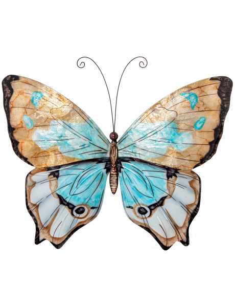 Décoration murale papillon métal et nacre bleu doré 45 cm...