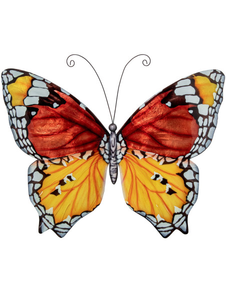 Décoration murale papillon métal et nacre rouge jaune 45 cm Mariposa