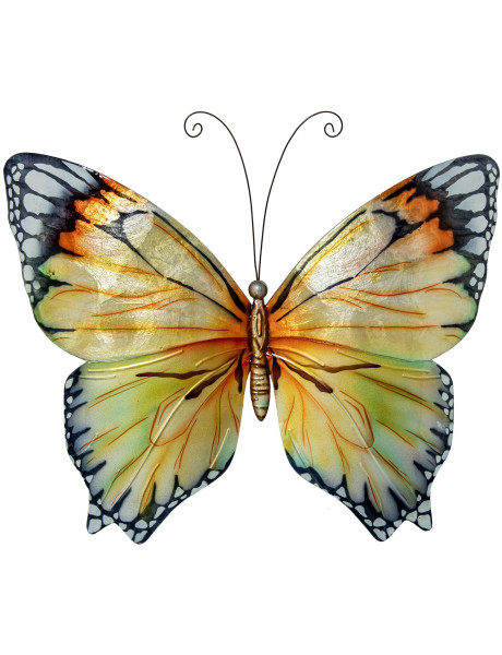 Décoration murale papillon métal et nacre jaune 45 cm...