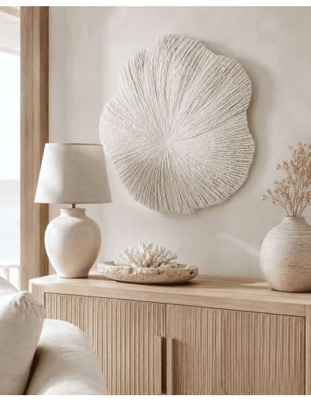 Décoration murale corail blanc en résine Ø49,5x8 cm Ondaria
