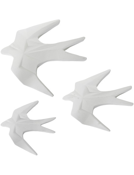 Lot de 3 hirondelles murales en céramique blanche mate Aeria