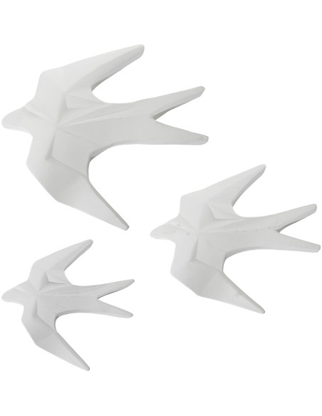 Lot de 3 hirondelles murales en céramique blanche mate Aeria
