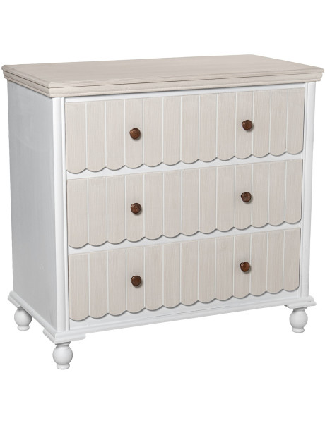 Commode 3 tiroirs en bois blanc et beige 80x40x78 cm Isaline