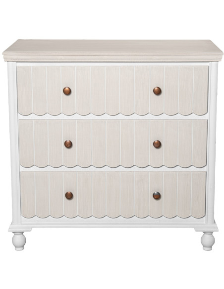 Commode 3 tiroirs en bois blanc et beige 80x40x78 cm Isaline