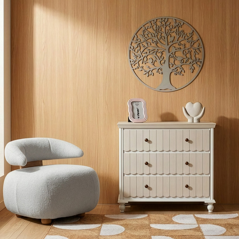 Commode 3 tiroirs en bois blanc et...