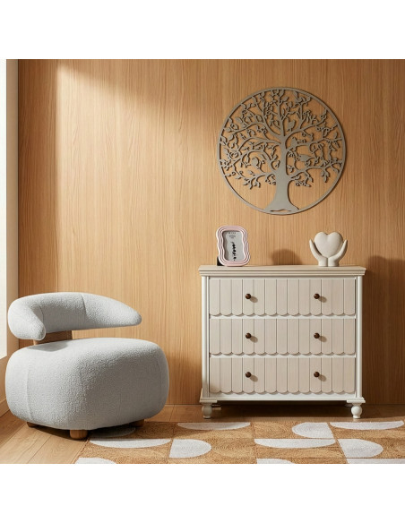 Commode 3 tiroirs en bois blanc et beige 80x40x78 cm Isaline