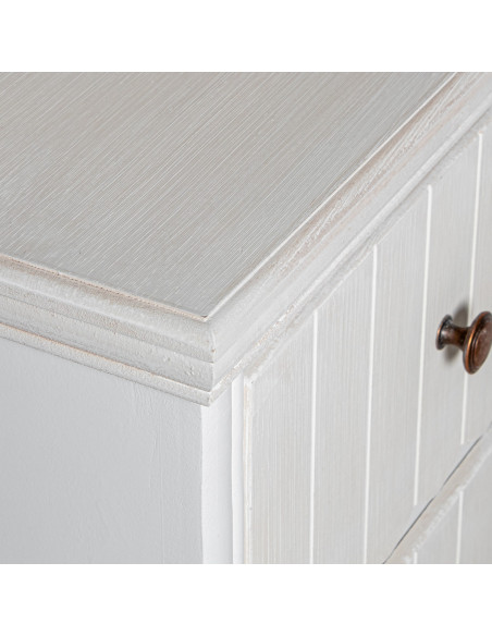 Commode 3 tiroirs en bois blanc et beige 80x40x78 cm Isaline