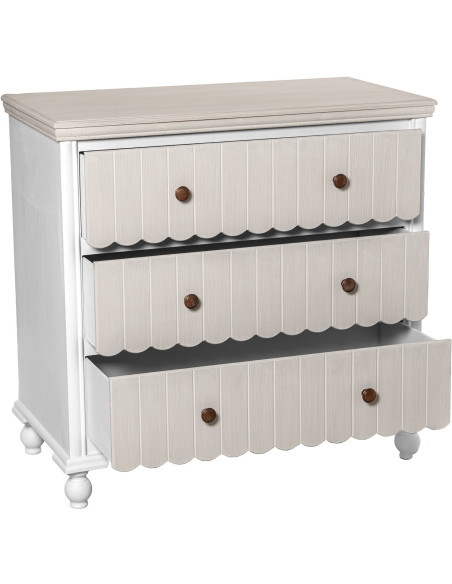 Commode 3 tiroirs en bois blanc et beige 80x40x78 cm Isaline