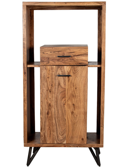 Meuble d’entrée naturel en acacia et fer noir 72x40x150 cm Caldera