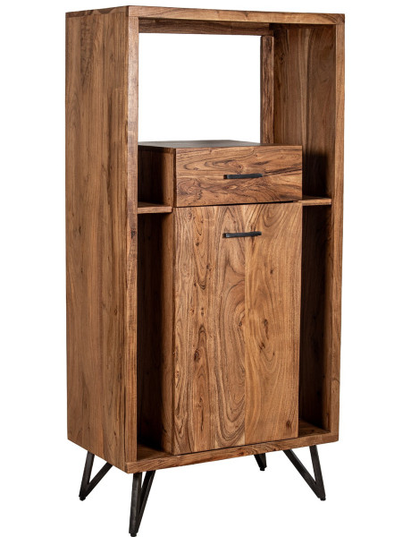 Meuble d’entrée naturel en acacia et fer noir 72x40x150...
