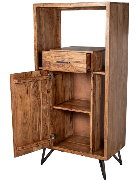 Meuble d’entrée naturel en acacia et fer noir 72x40x150 cm Caldera