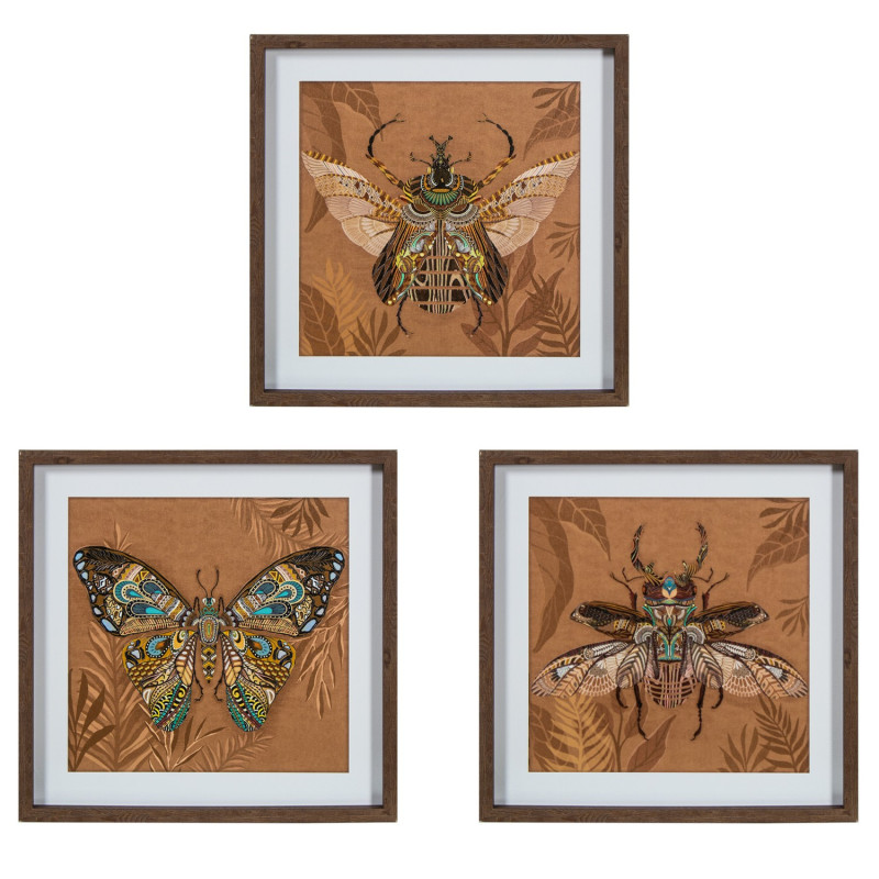 Lot de 3 tableaux insectes terracotta...