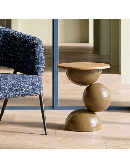 Table d’appoint ronde marron en bois et métal 49,5x49,5x58,5 cm Corbera