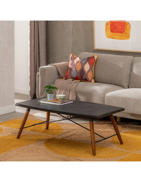 Table basse rectangulaire noire bois et métal 109,5x60x40,5 cm Oslo