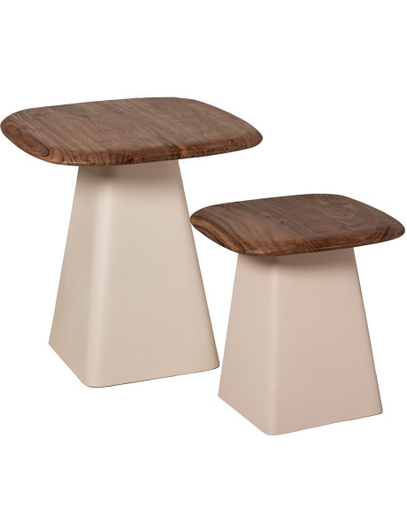 Tables gigognes d’appoint bois d’acacia et fer beige Aubance