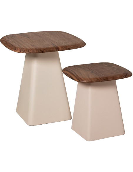 Tables gigognes d’appoint bois d’acacia et fer beige Aubance