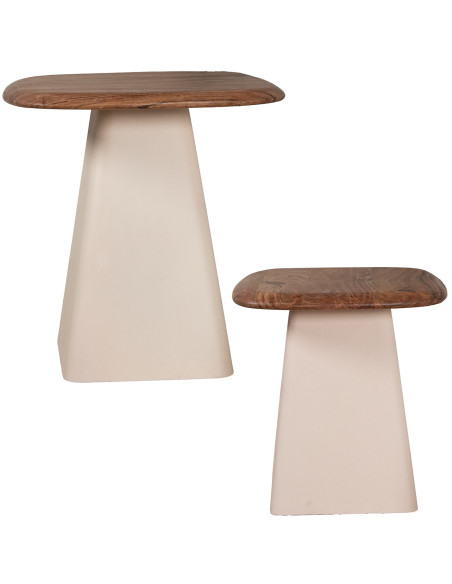 Tables gigognes d’appoint bois d’acacia et fer beige Aubance